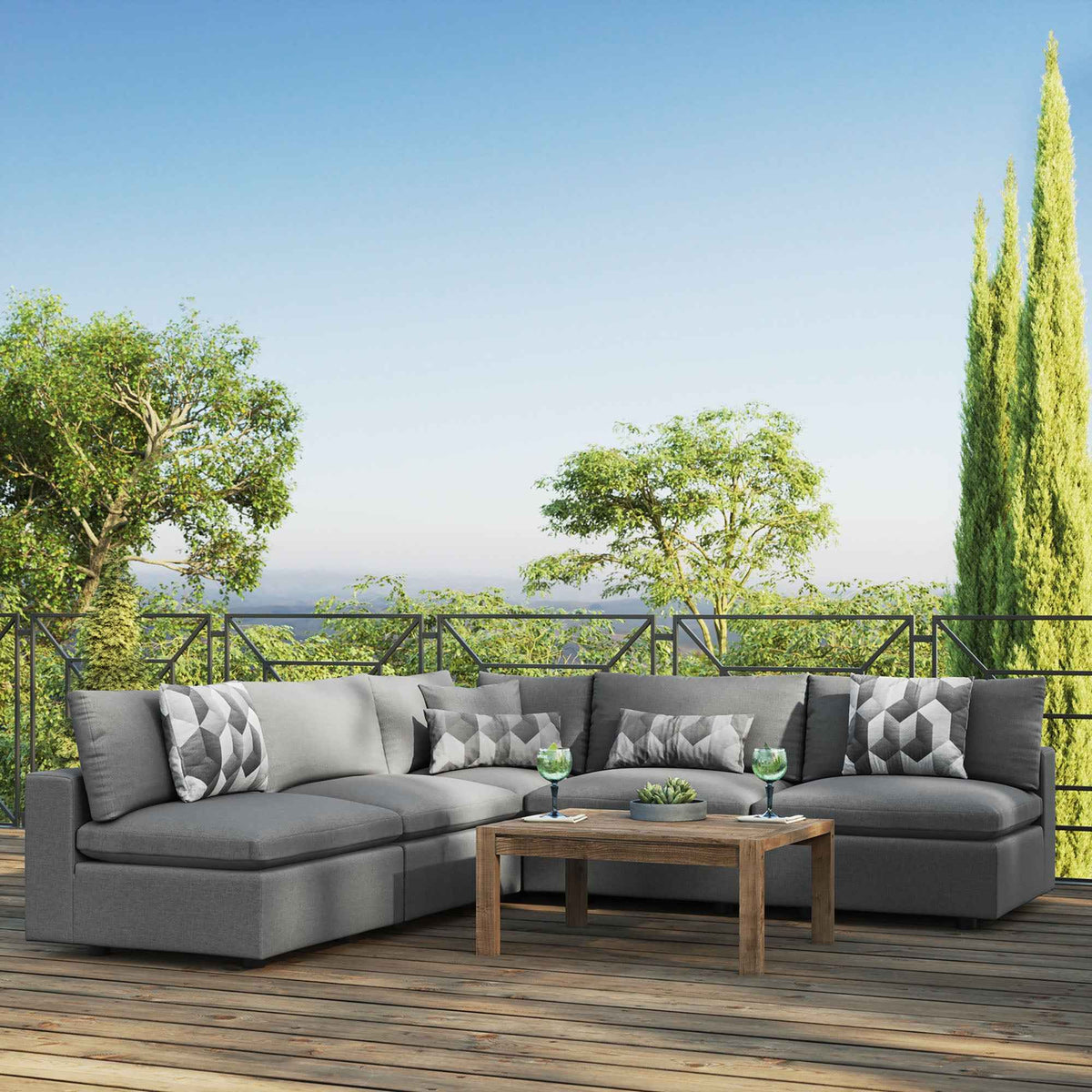 Juego de sofá seccional para exteriores Patio Elegance de Modway – Elegantes muebles de 5 piezas para patios