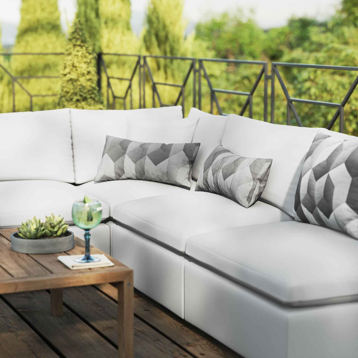 Juego de sofá seccional para exteriores Patio Elegance de Modway – Elegantes muebles de 5 piezas para patios