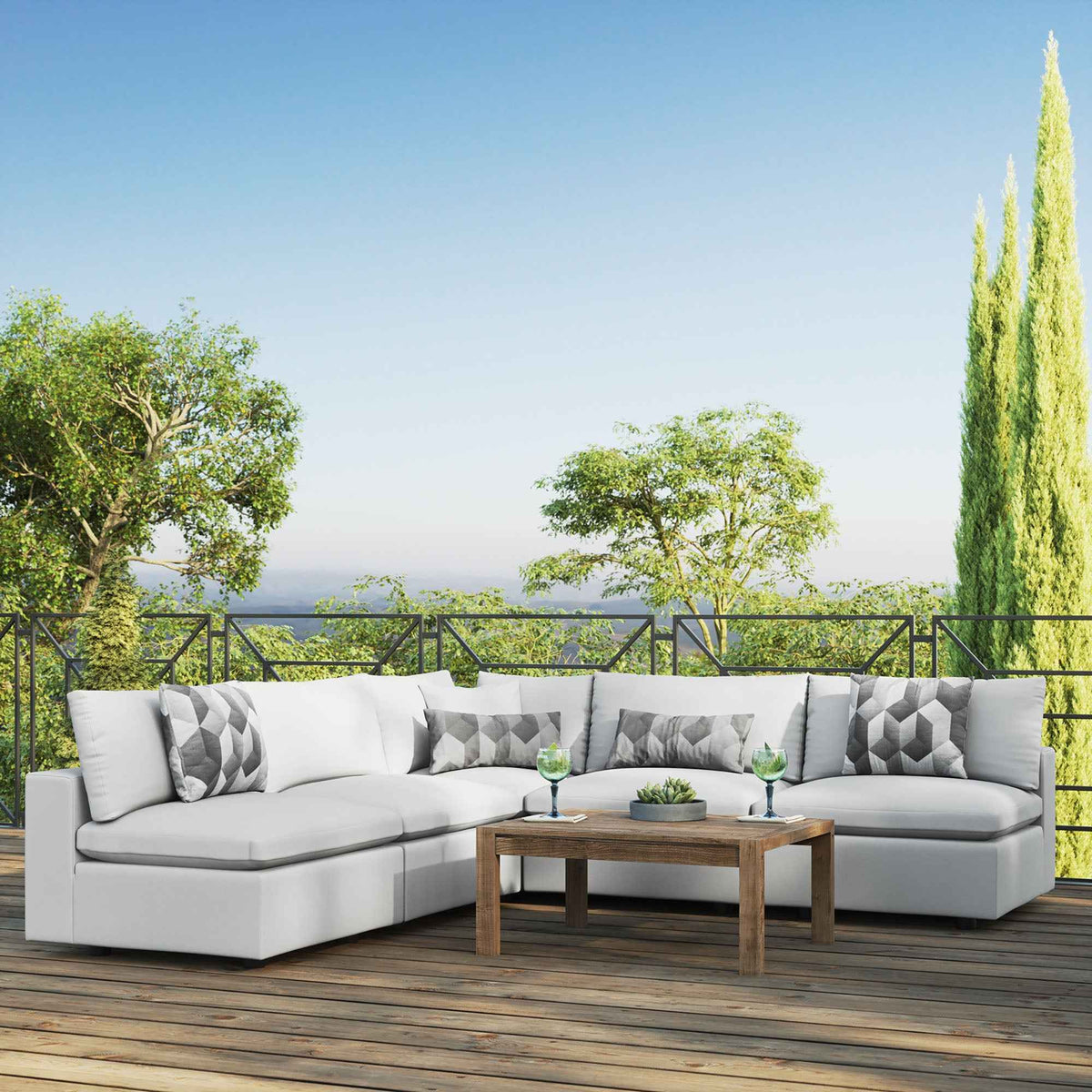 Juego de sofá seccional para exteriores Patio Elegance de Modway – Elegantes muebles de 5 piezas para patios