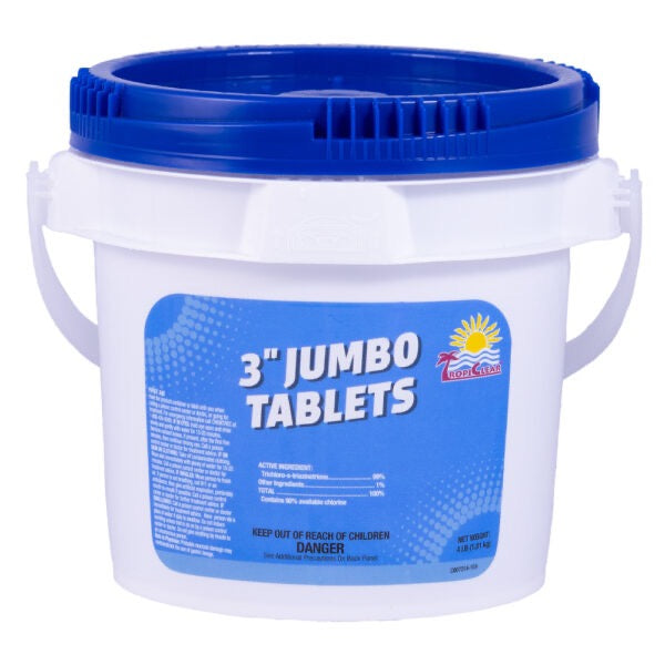 TropiClear 3" Jumbo Chlorine Tabs, Unwrapped - 4lb Pail