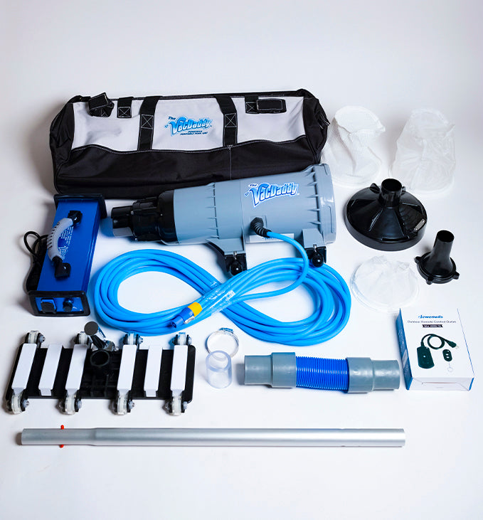 For Our Partners: The Pro Bundle with VacDaddy 2.0, V2W® (Vacuum to Waste) Kit, Shallow Water Adapter, 28" Aluminum Adapter Pole, Carry Bag, Gunite Vac Head (with Rigid Handle), and Remote On/Off Switch