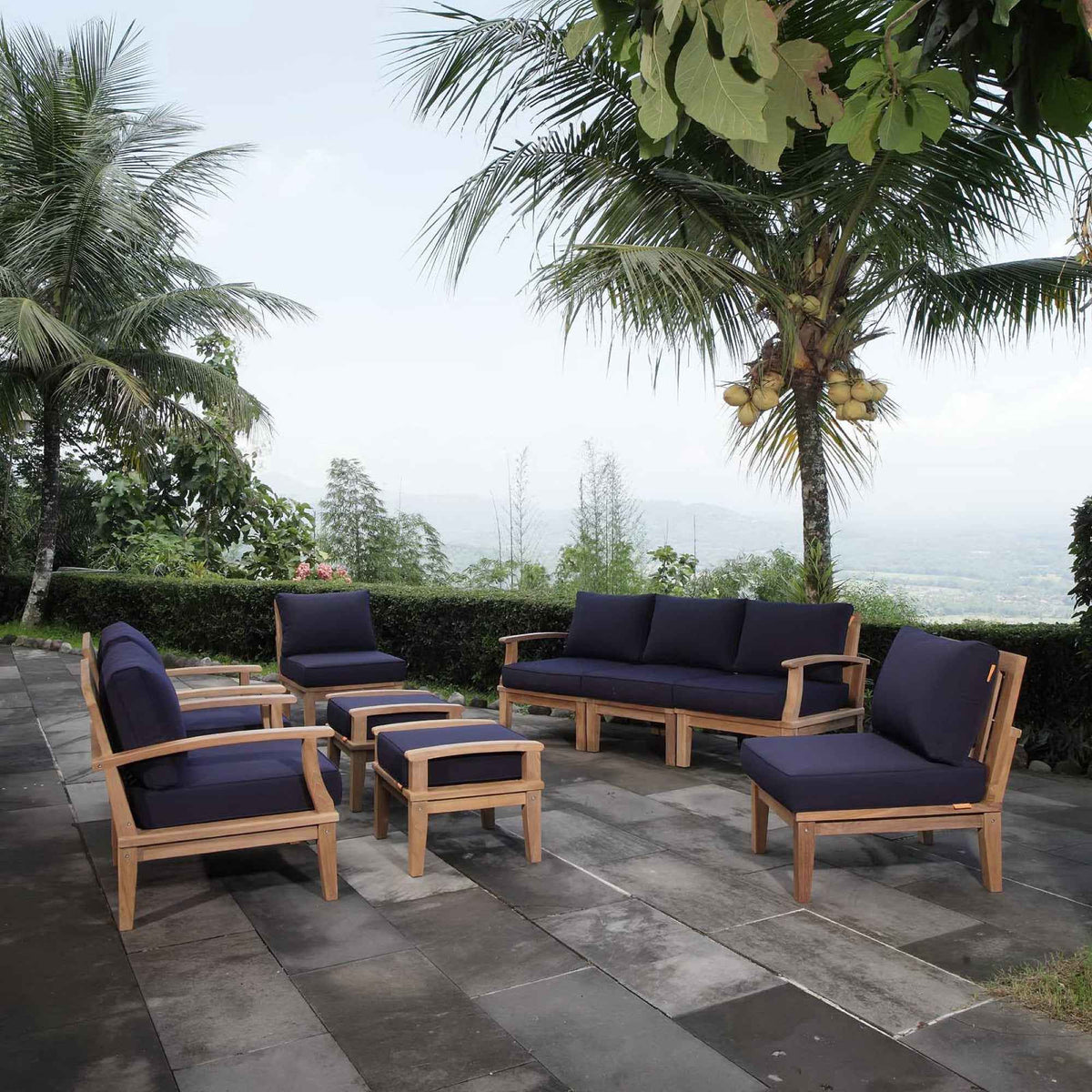 Juego de salón de exterior Patio Elegance - Colección Marina de 9 piezas de teca de Modway