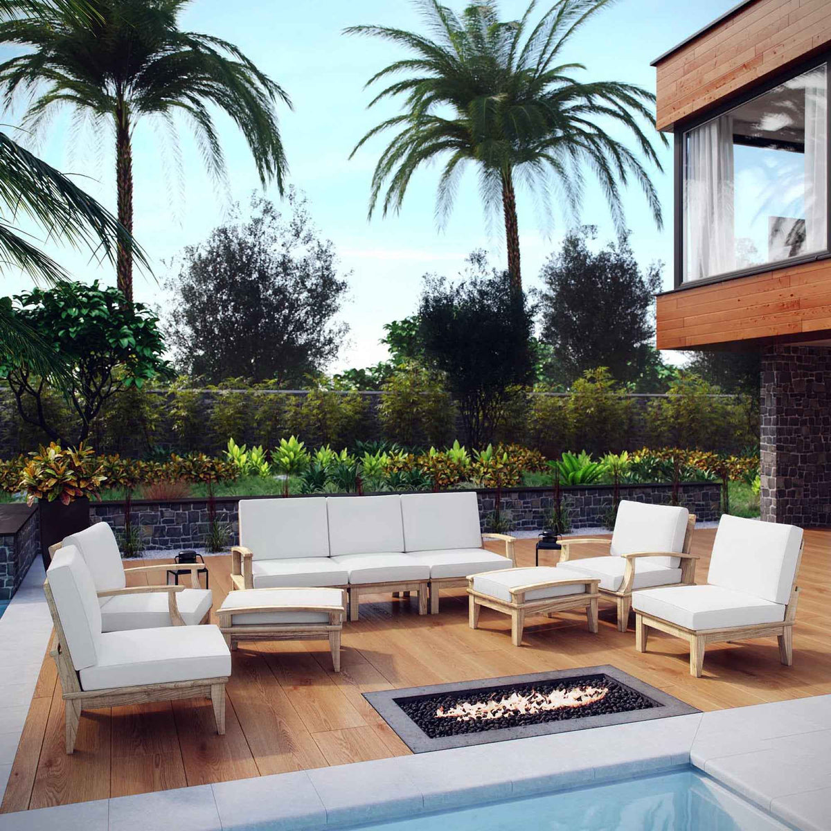 Juego de salón de exterior Patio Elegance - Colección Marina de 9 piezas de teca de Modway