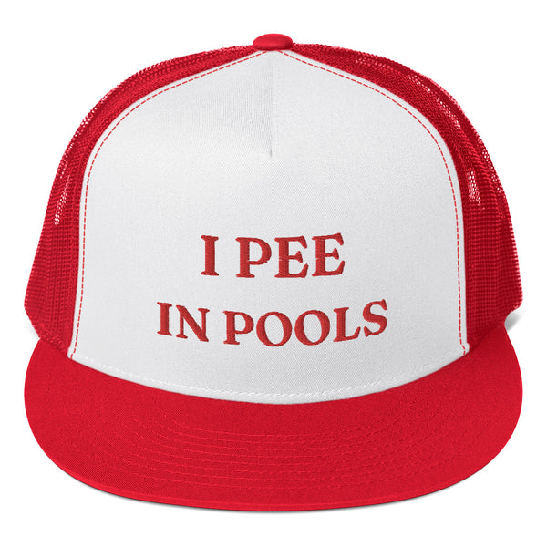 I Pee in Pools Red Trucker Cap 